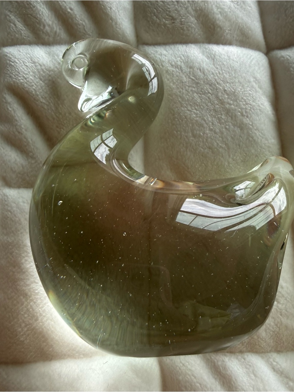 Vintage Hand Blown Green Art Glass Swan Figurine Paperweight 4”